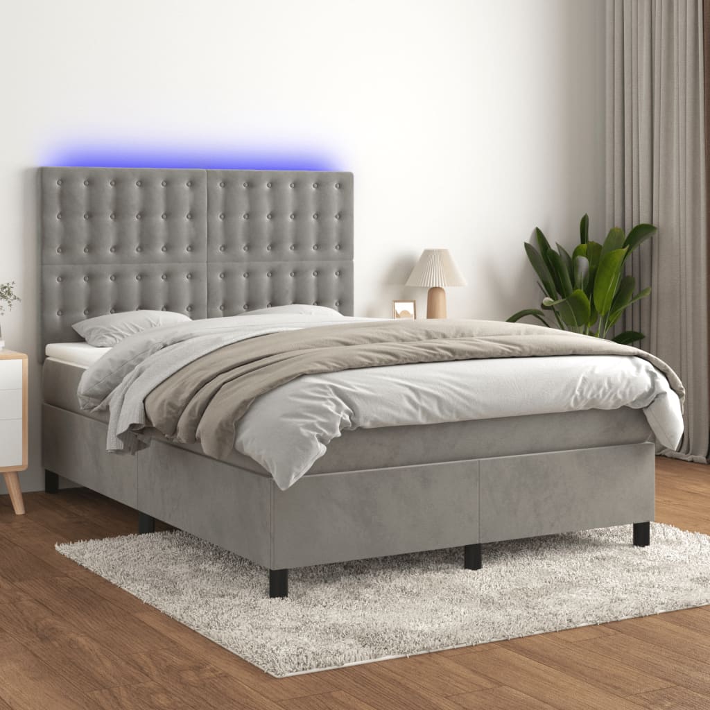 Κρεβάτι Boxspring με Στρώμα&LED Αν. Γκρι 140x190 εκ. Βελούδινο - Pakobazaar