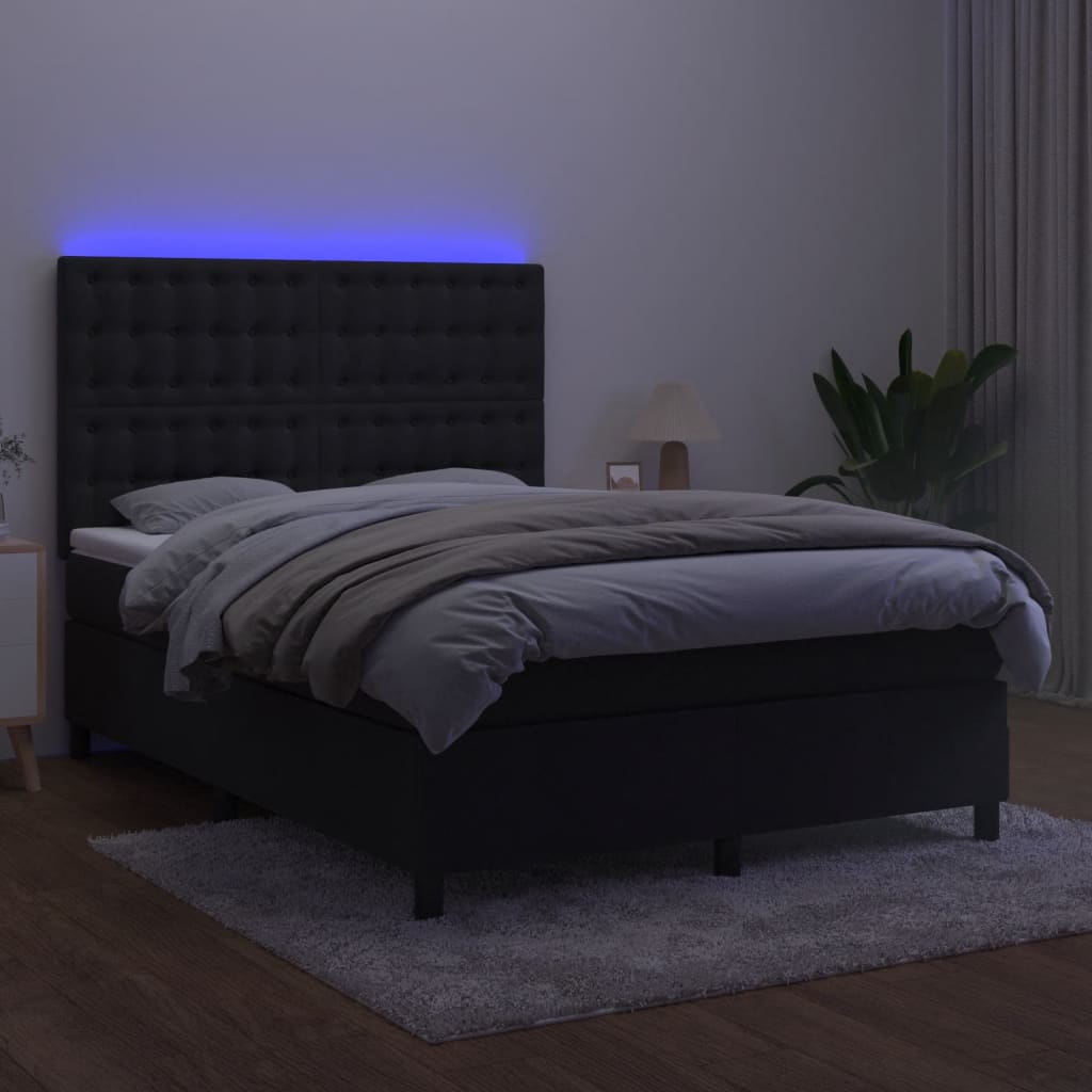 Κρεβάτι Boxspring με Στρώμα & LED Μαύρο 140x190 εκ. Βελούδινο