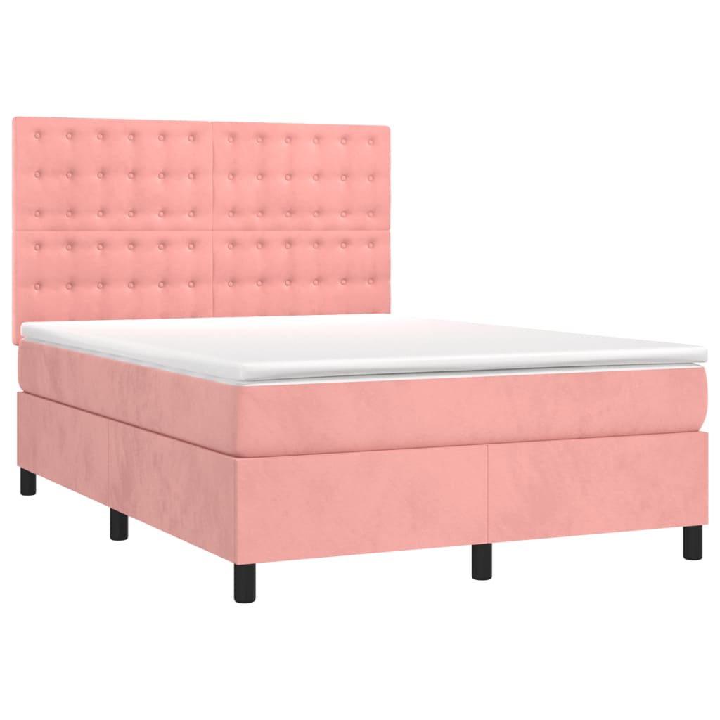 Κρεβάτι Boxspring με Στρώμα & LED Ροζ 140x190 εκ. Βελούδινο