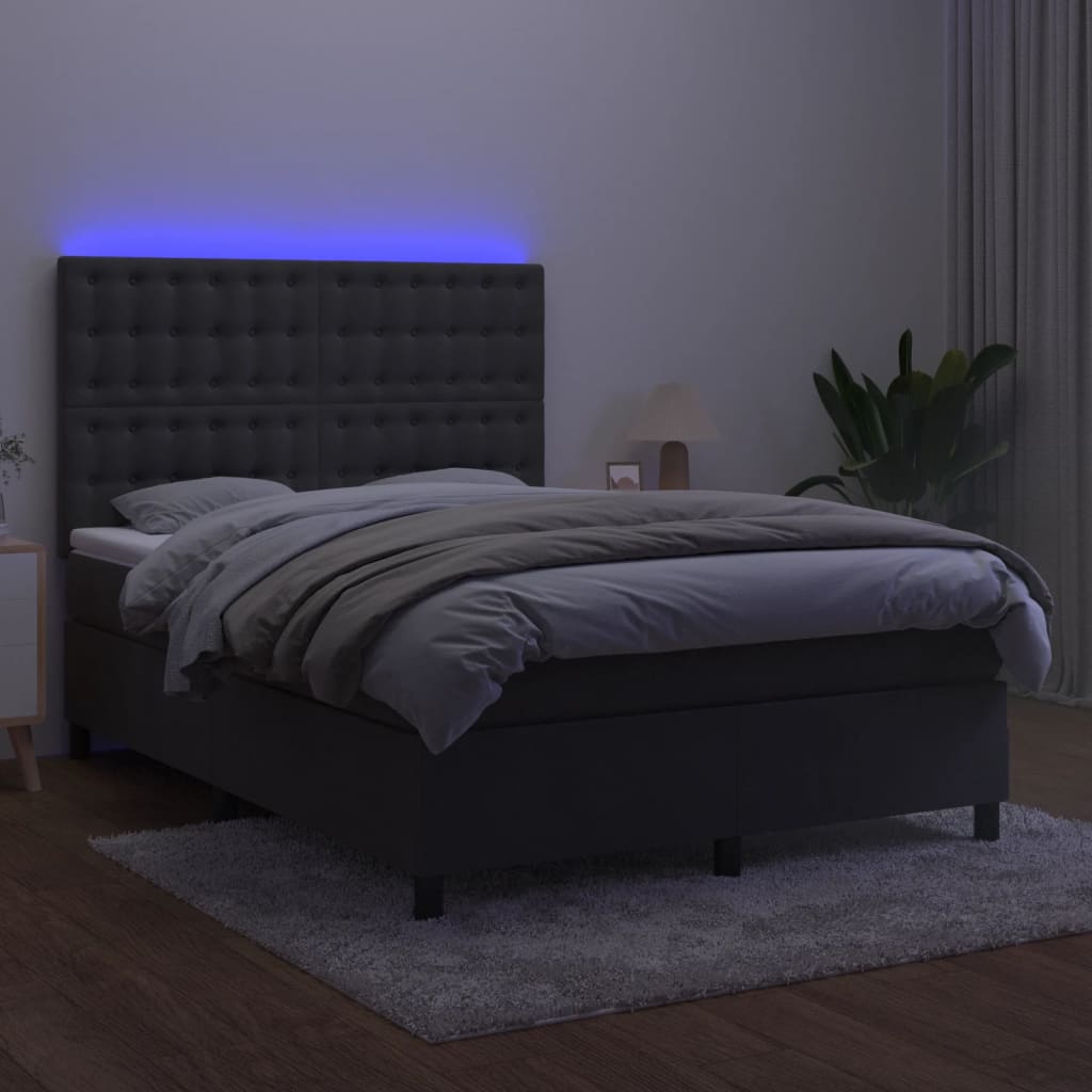 Κρεβάτι Boxspring με Στρώμα & LED Σκ. Γκρι 140x200εκ. Βελούδινο