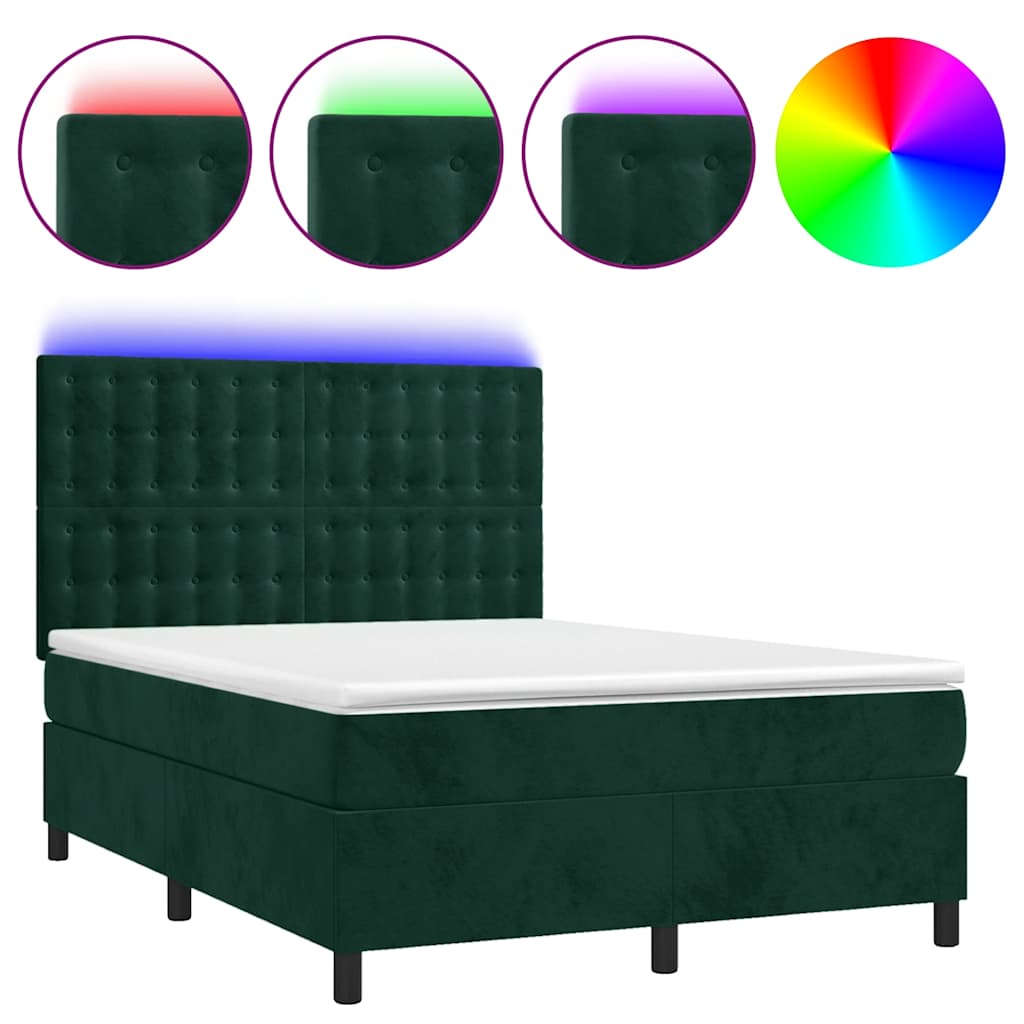 Κρεβάτι Boxspring με Στρώμα & LED Σκ. Πράσινο 140x200εκ Βελούδο