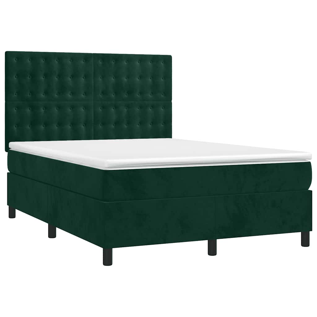 Κρεβάτι Boxspring με Στρώμα & LED Σκ. Πράσινο 140x200εκ Βελούδο