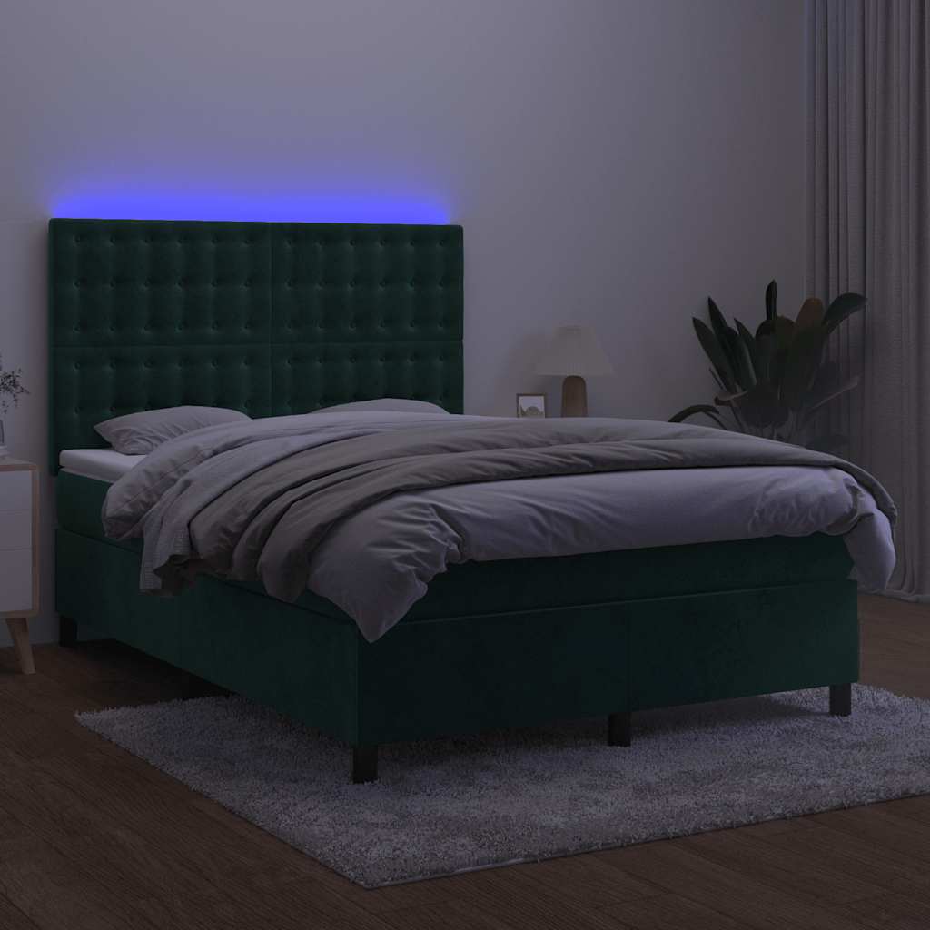 Κρεβάτι Boxspring με Στρώμα & LED Σκ. Πράσινο 140x200εκ Βελούδο