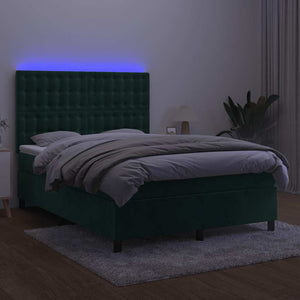 Κρεβάτι Boxspring με Στρώμα & LED Σκ. Πράσινο 140x200εκ Βελούδο