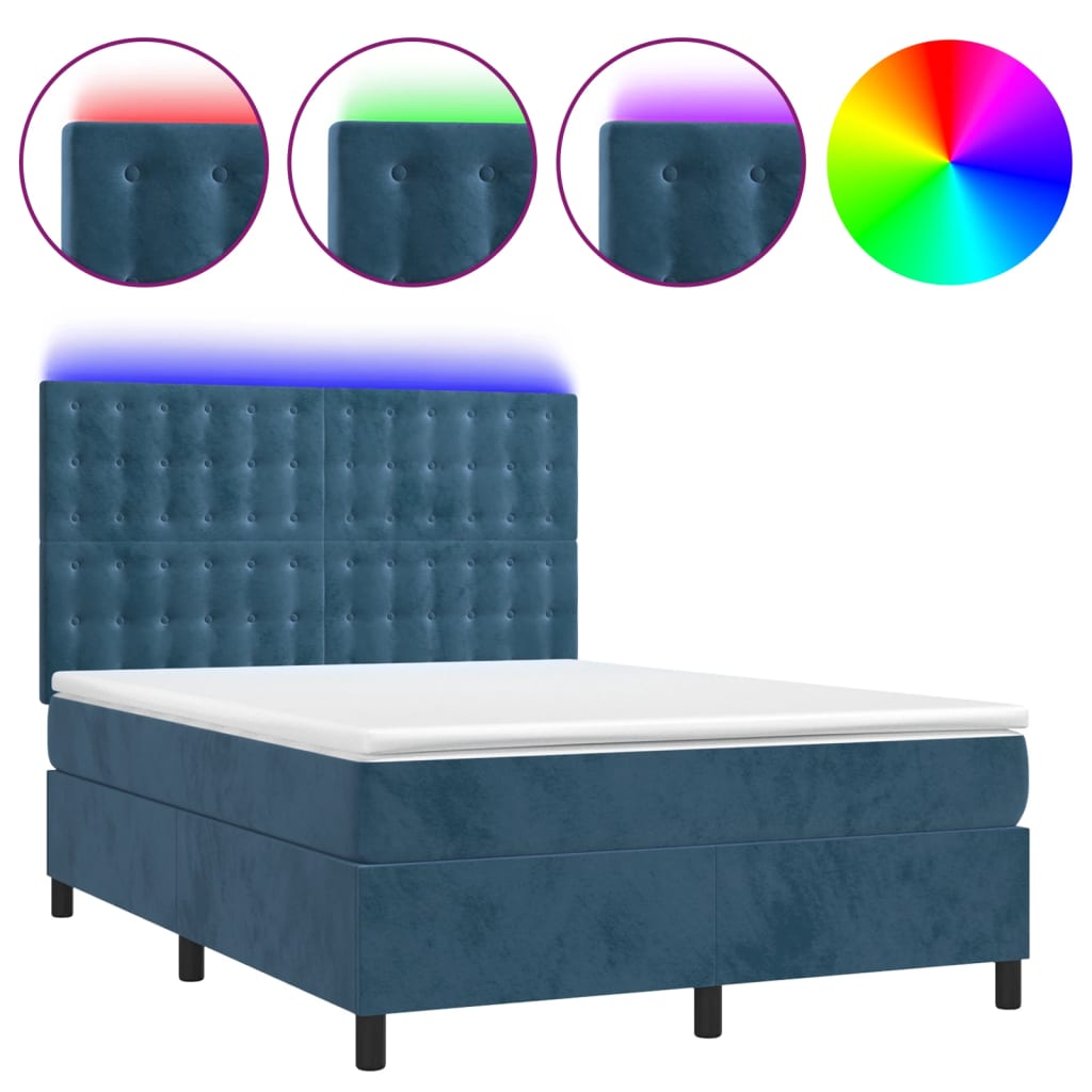 Κρεβάτι Boxspring με Στρώμα & LED Σκ. Μπλε 140x200εκ. Βελούδινο - Pakobazaar