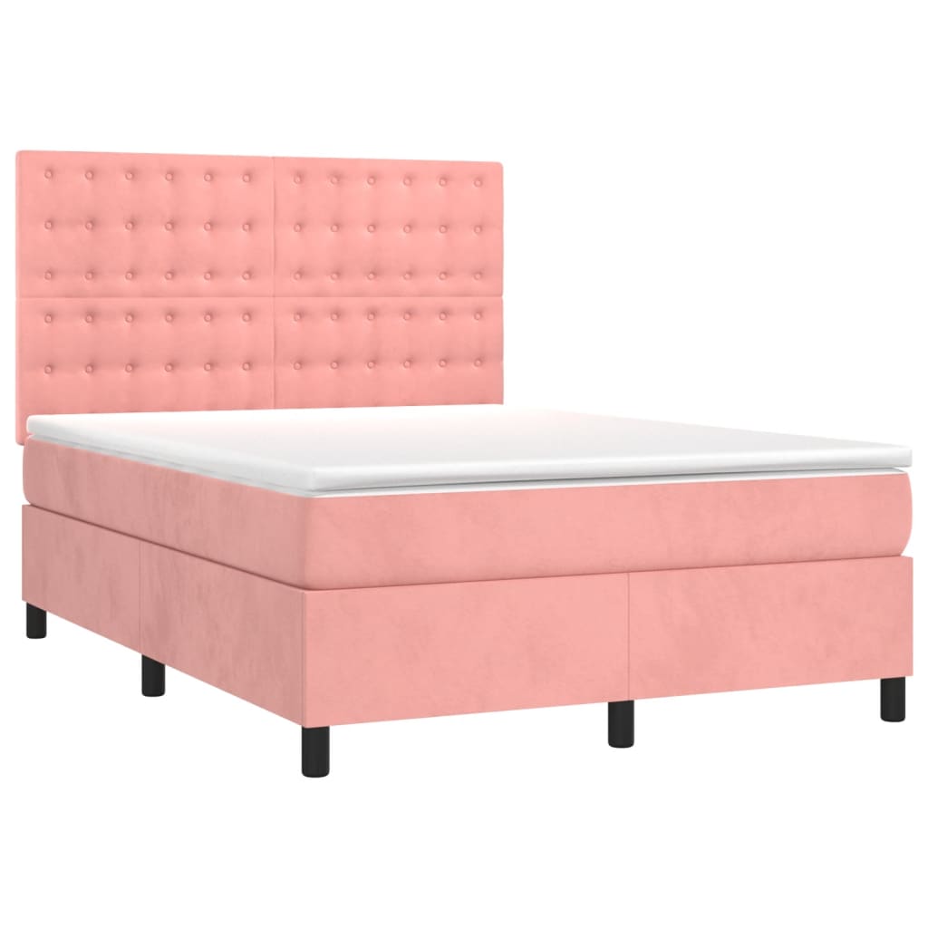 Κρεβάτι Boxspring με Στρώμα & LED Ροζ 140x200 εκ. Βελούδινο
