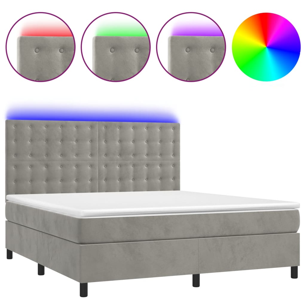 Κρεβάτι Boxspring με Στρώμα & LED Αν.Γκρι 160x200 εκ. Βελούδινο