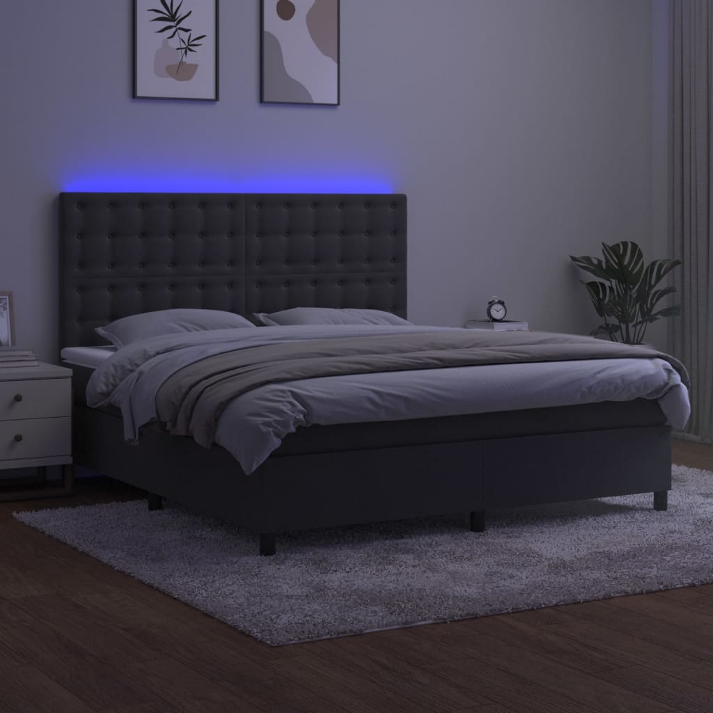 Κρεβάτι Boxspring με Στρώμα & LED Σκ. Γκρι 160x200εκ. Βελούδινο