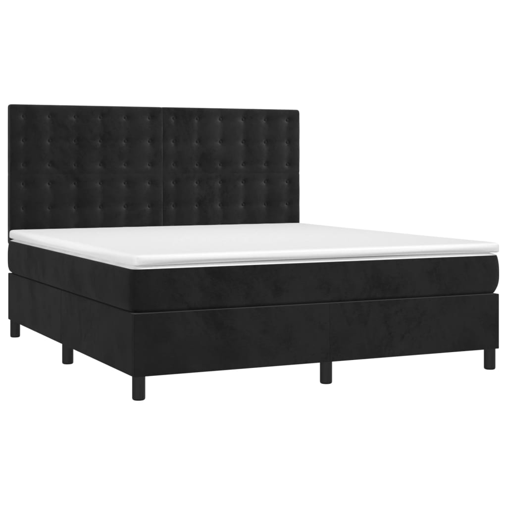 Κρεβάτι Boxspring με Στρώμα & LED Μαύρο 160x200 εκ. Βελούδινο