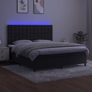 Κρεβάτι Boxspring με Στρώμα & LED Μαύρο 160x200 εκ. Βελούδινο