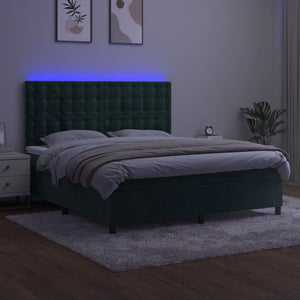 Κρεβάτι Boxspring με Στρώμα & LED Σκ. Πράσινο 160x200εκ Βελούδο