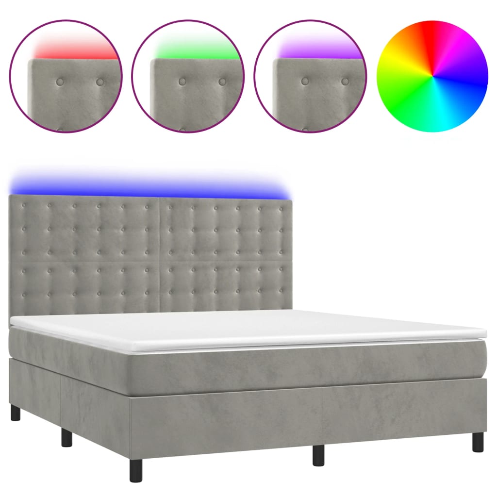 Κρεβάτι Boxspring με Στρώμα & LED Αν.Γκρι 180x200 εκ. Βελούδινο
