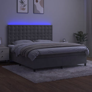 Κρεβάτι Boxspring με Στρώμα & LED Αν.Γκρι 180x200 εκ. Βελούδινο
