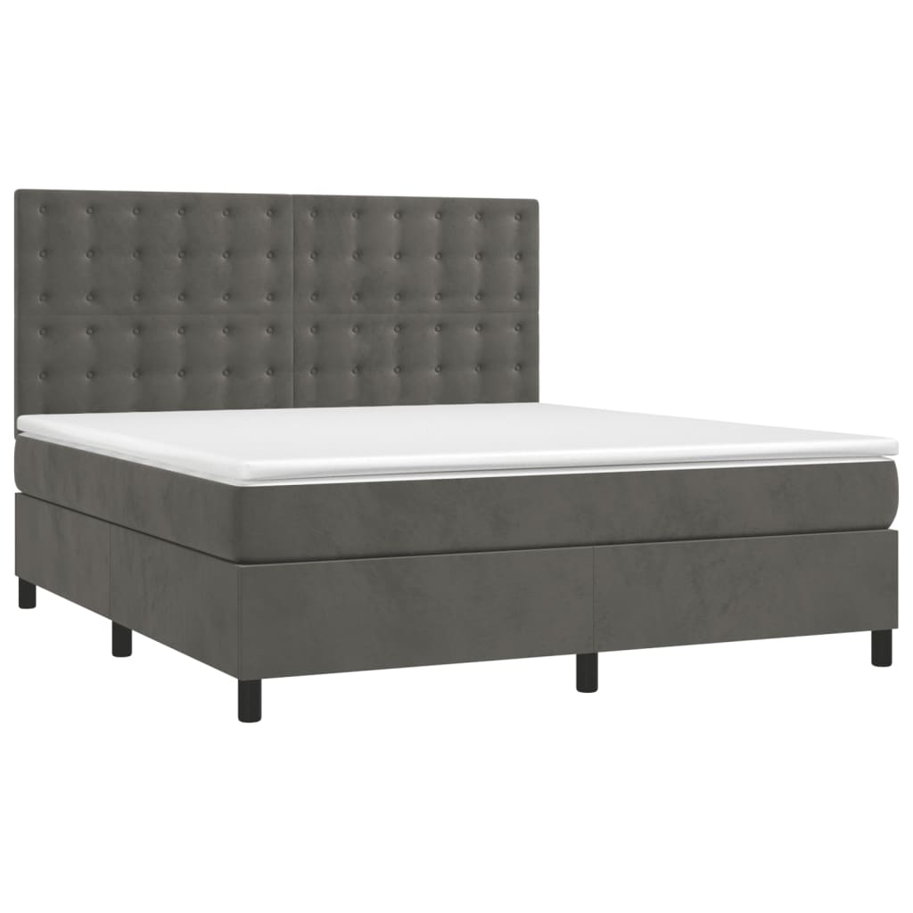 Κρεβάτι Boxspring με Στρώμα & LED Σκ. Γκρι 180x200εκ. Βελούδινο