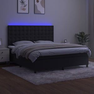 Κρεβάτι Boxspring με Στρώμα & LED Μαύρο 180x200 εκ. Βελούδινο