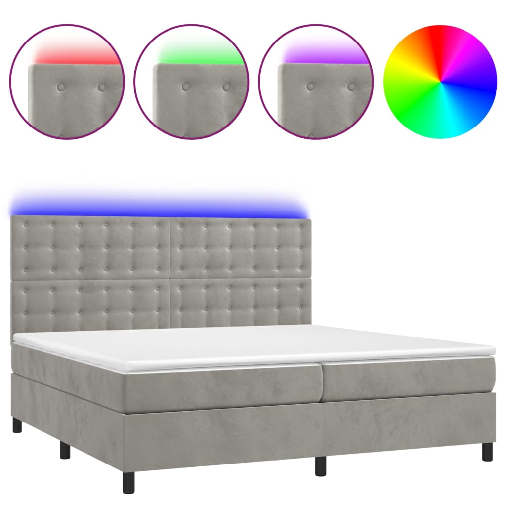 Κρεβάτι Boxspring με Στρώμα & LED Αν.Γκρι 200x200 εκ. Βελούδινο