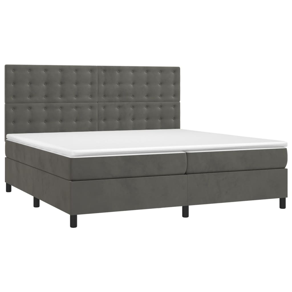 Κρεβάτι Boxspring με Στρώμα & LED Σκ. Γκρι 200x200εκ. Βελούδινο - Pakobazaar