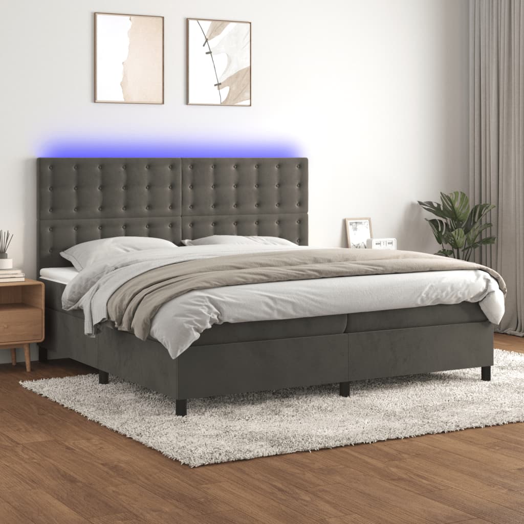 Κρεβάτι Boxspring με Στρώμα & LED Σκ. Γκρι 200x200εκ. Βελούδινο - Pakobazaar