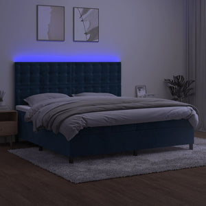 Κρεβάτι Boxspring με Στρώμα & LED Σκ. Μπλε 200x200εκ. Βελούδινο