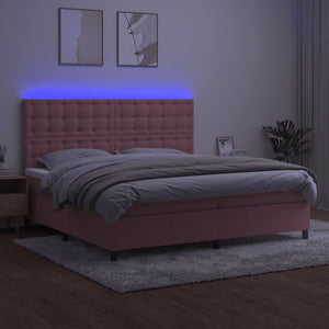 Κρεβάτι Boxspring με Στρώμα & LED Ροζ 200x200 εκ. Βελούδινο