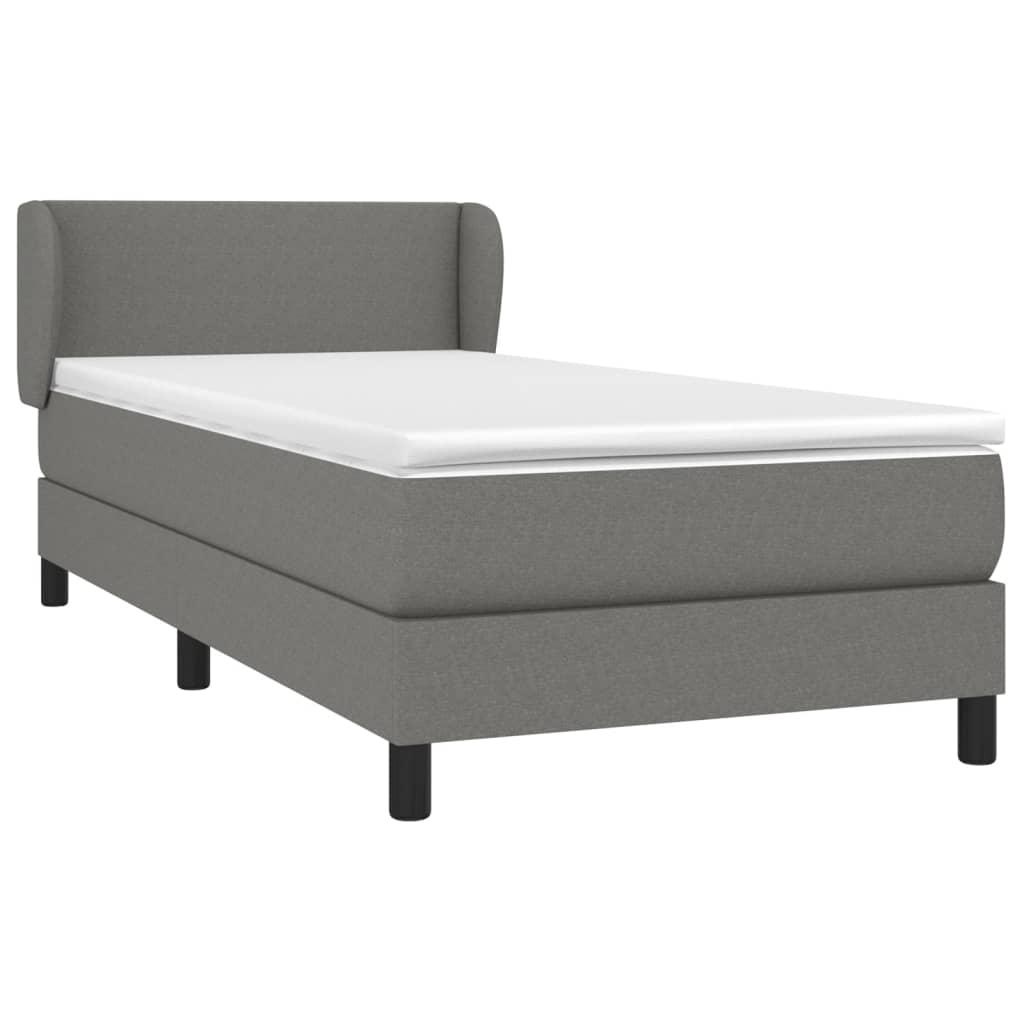 Κρεβάτι Boxspring με Στρώμα Σκούρο Γκρι 90x190 εκ. Υφασμάτινο