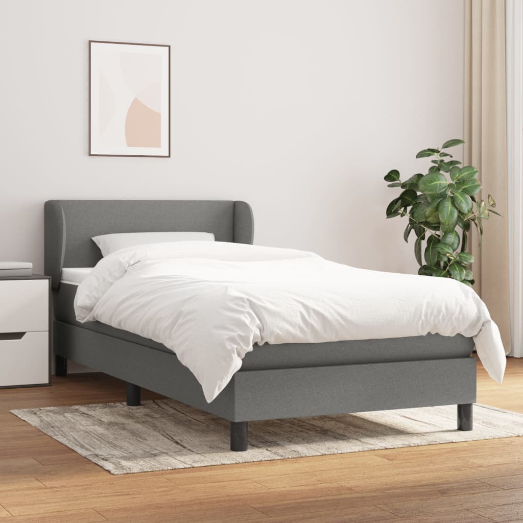 Κρεβάτι Boxspring με Στρώμα Σκούρο Γκρι 100x200 εκ. Υφασμάτινο - Pakobazaar