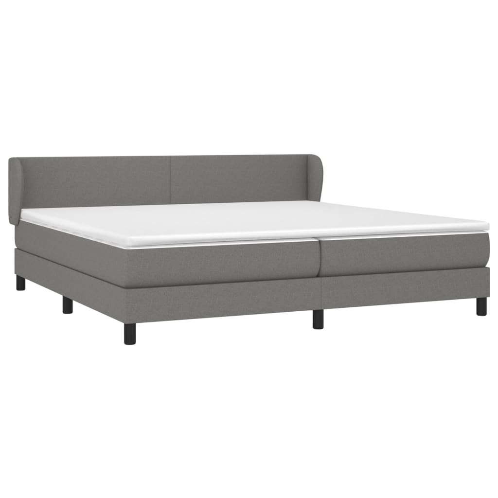 Κρεβάτι Boxspring με Στρώμα Σκούρο Γκρι 200x200 εκ. Υφασμάτινο - Pakobazaar