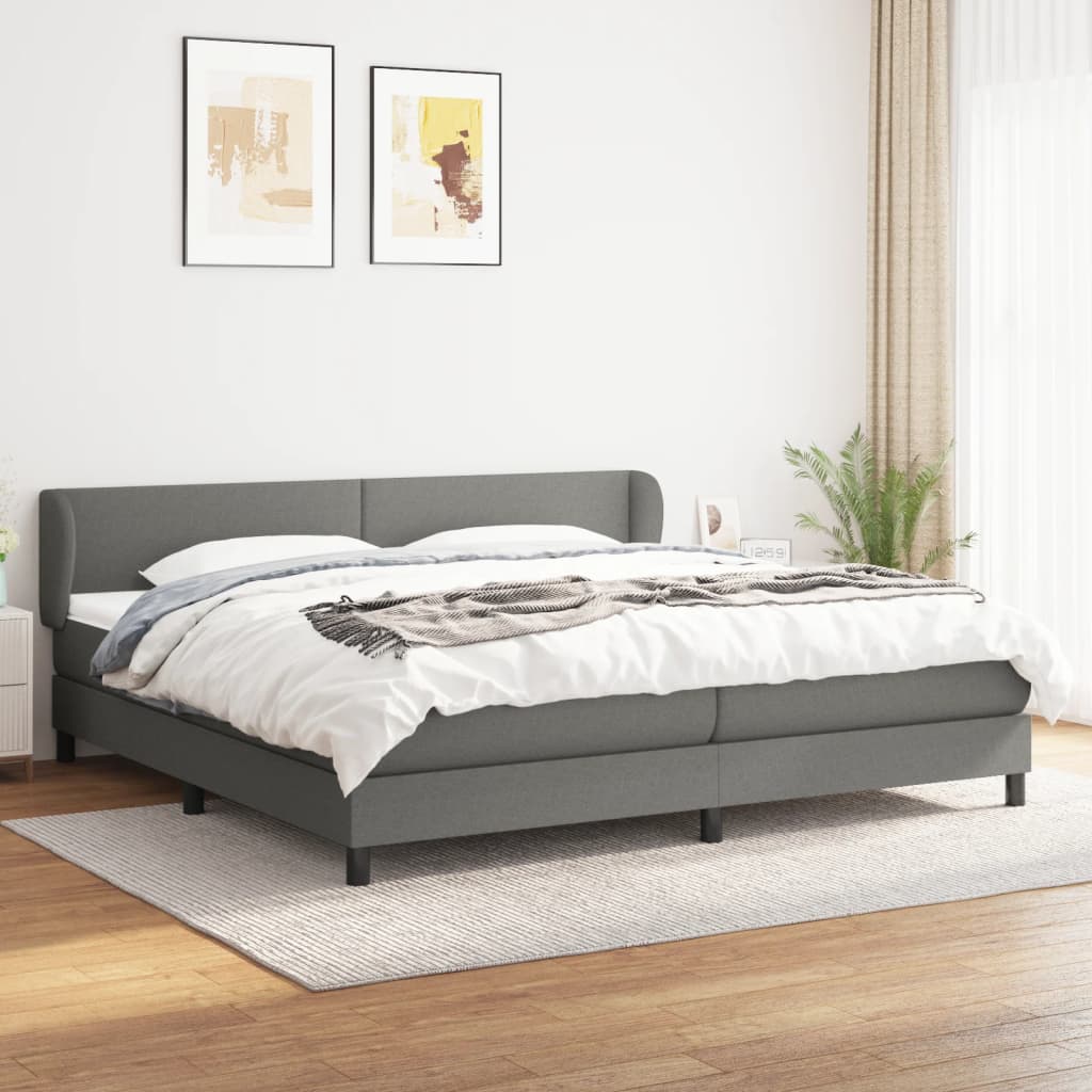 Κρεβάτι Boxspring με Στρώμα Σκούρο Γκρι 200x200 εκ. Υφασμάτινο - Pakobazaar