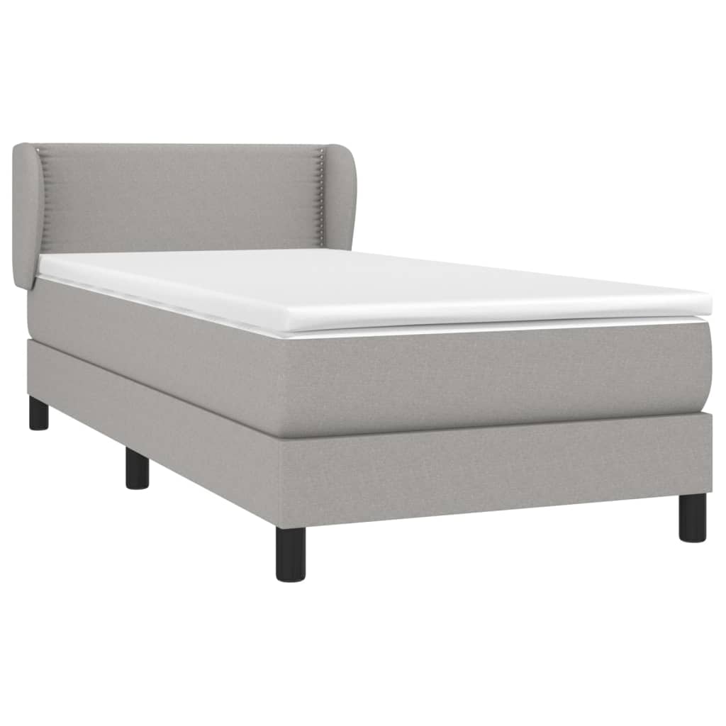 Κρεβάτι Boxspring με Στρώμα Ανοιχτό Γκρι 90x190 εκ. Υφασμάτινο