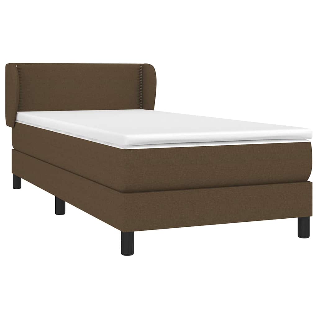 Κρεβάτι Boxspring με Στρώμα Σκούρο Καφέ 90x190 εκ. Υφασμάτινο
