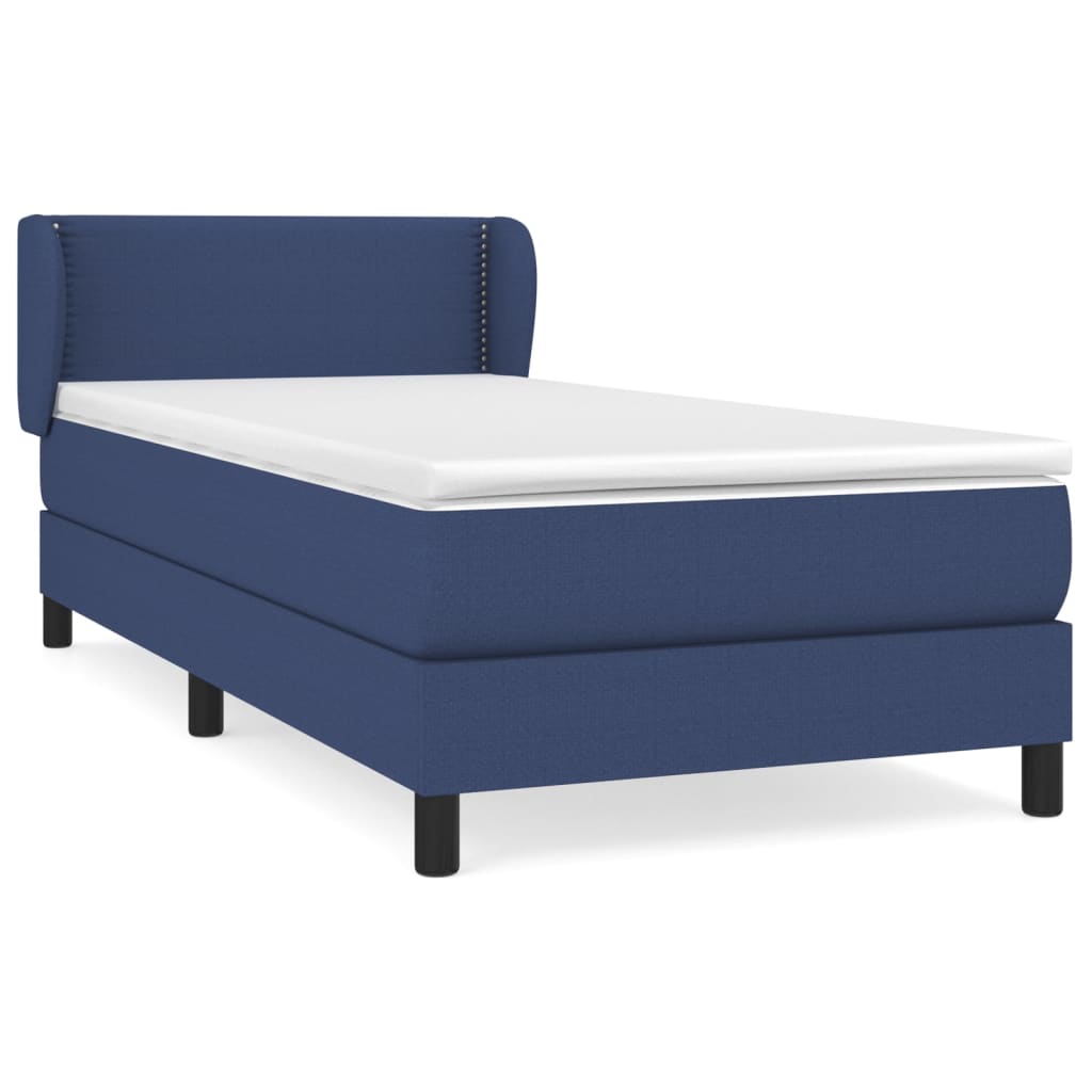 Κρεβάτι Boxspring με Στρώμα Μπλε 90x200 εκ.Υφασμάτινο