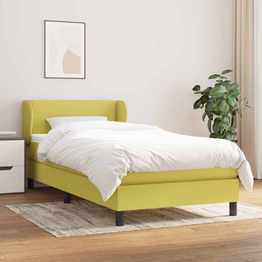 Κρεβάτι Boxspring με Στρώμα Πράσινο 90x200 εκ. Υφασμάτινο