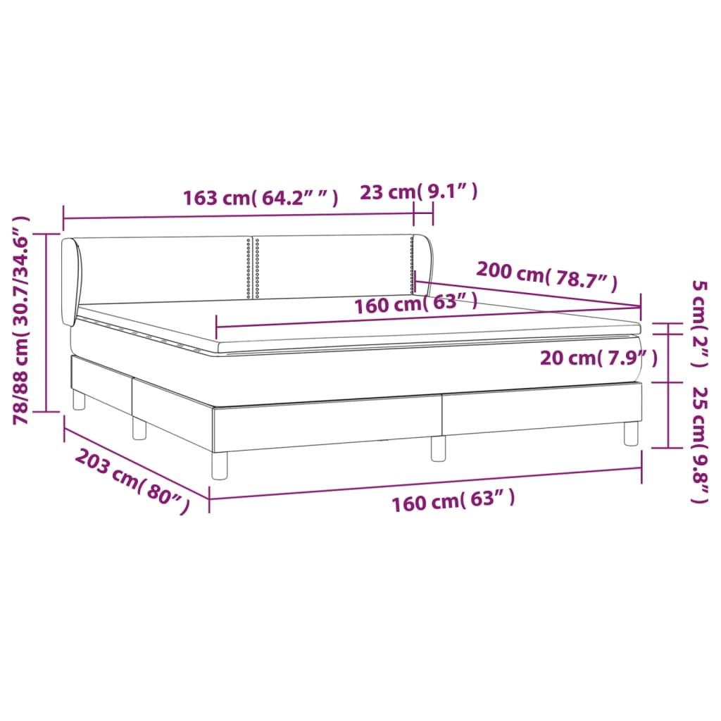 Κρεβάτι Boxspring με Στρώμα Μαύρο 160x200 εκ. Υφασμάτινο