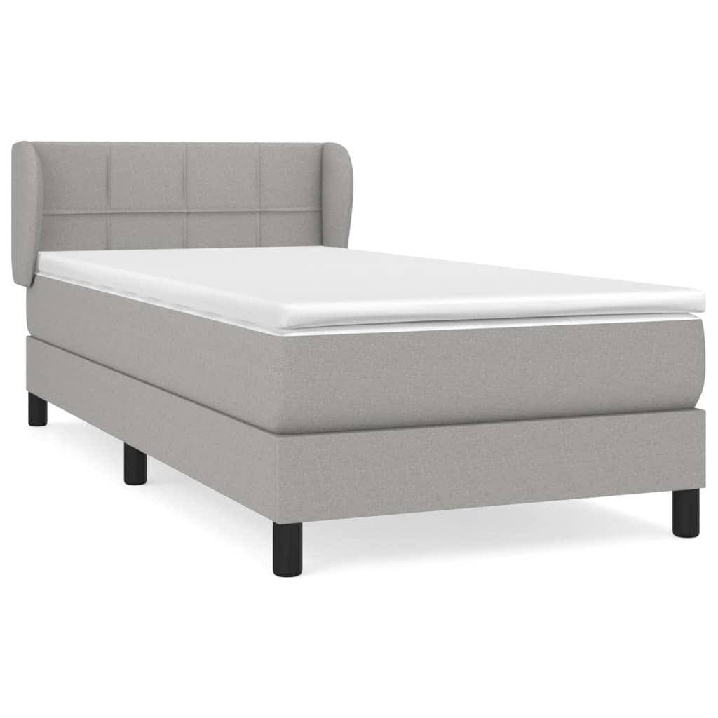 Κρεβάτι Boxspring με Στρώμα Ανοιχτό Γκρι 90x190 εκ. Υφασμάτινο