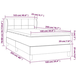 Κρεβάτι Boxspring με Στρώμα Μπλε 100 x 200 εκ. Υφασμάτινο