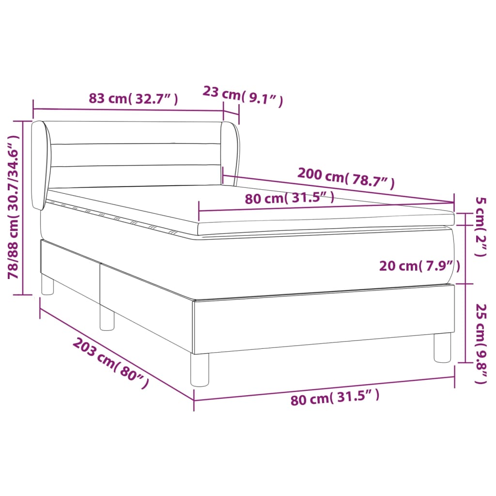 Κρεβάτι Boxspring με Στρώμα Σκούρο Καφέ 80x200 εκ. Υφασμάτινο