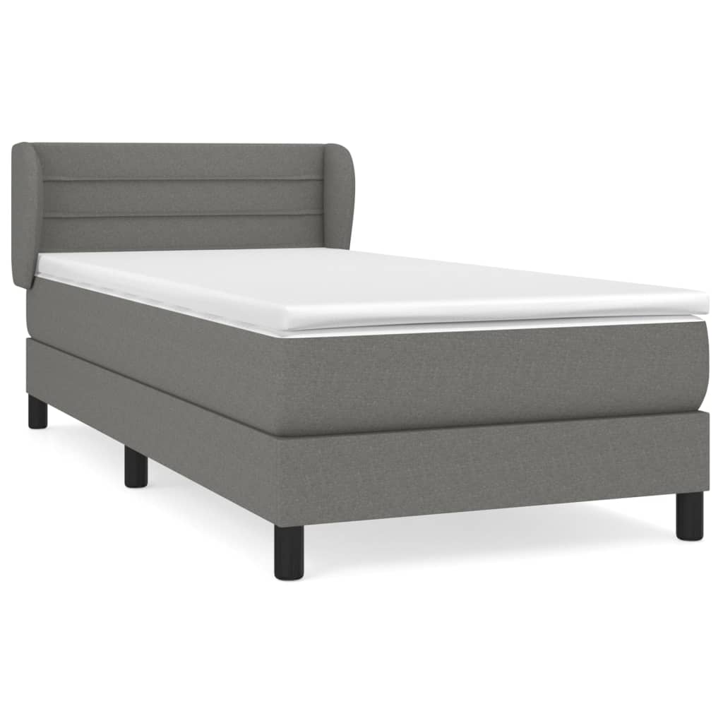 Κρεβάτι Boxspring με Στρώμα Σκούρο Γκρι 90x190 εκ. Υφασμάτινο