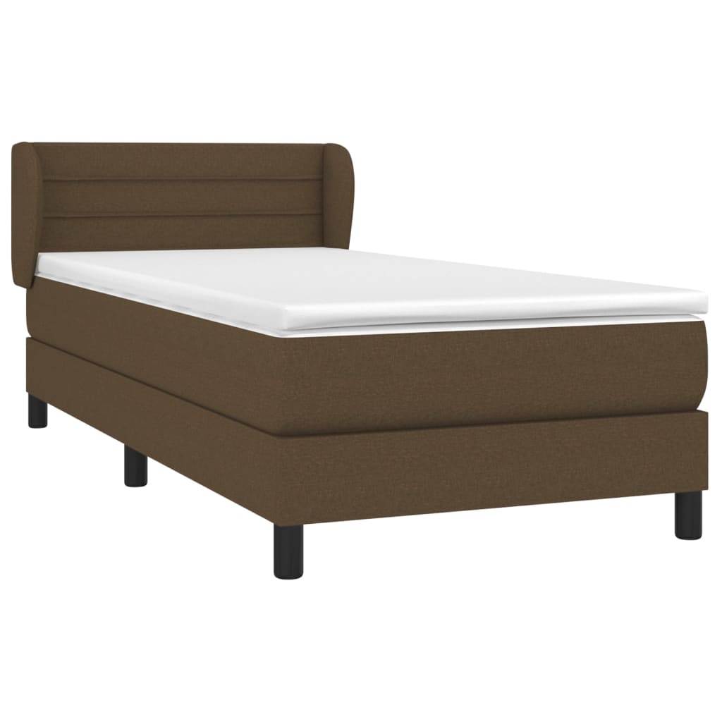 Κρεβάτι Boxspring με Στρώμα Σκούρο Καφέ 90x190 εκ. Υφασμάτινο