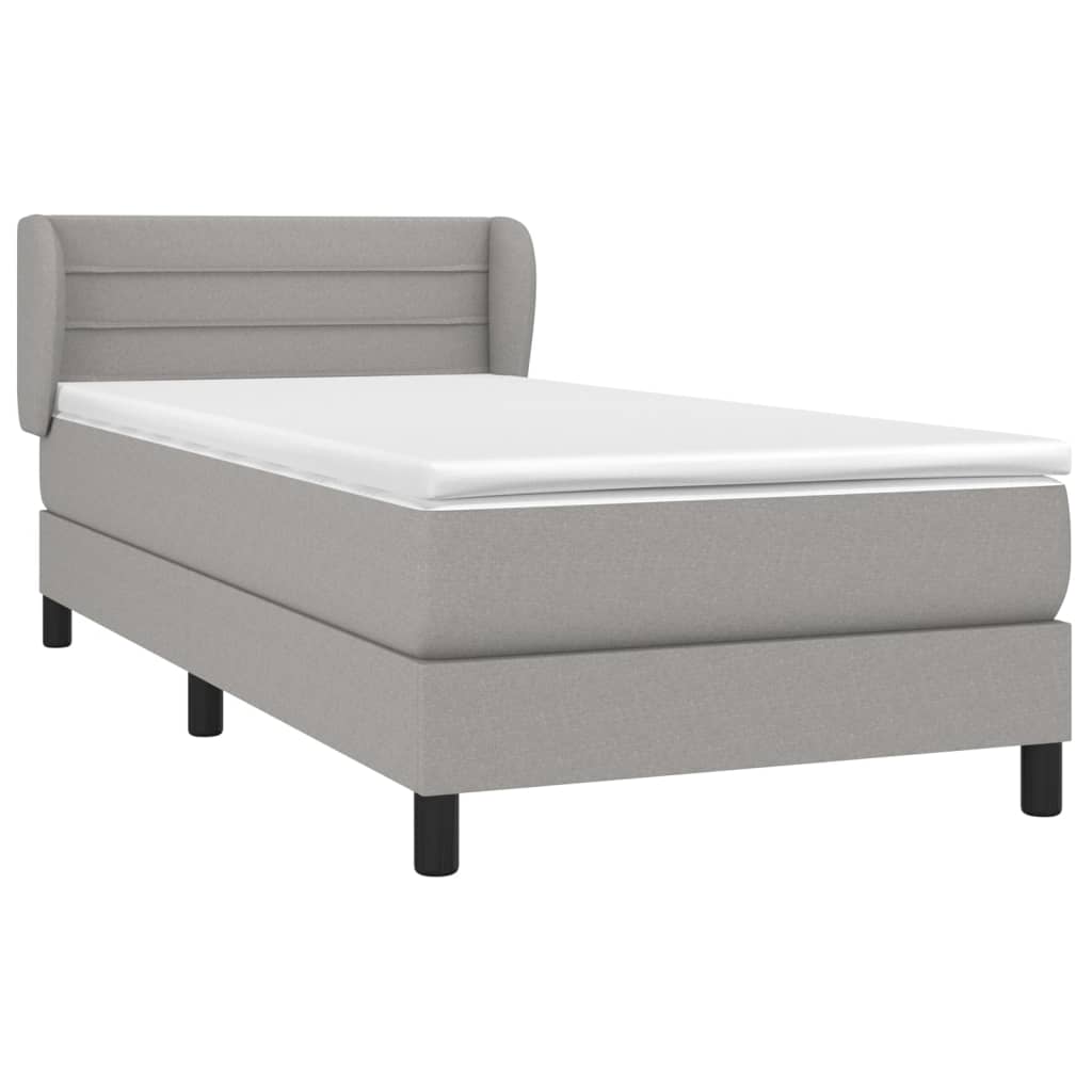 Κρεβάτι Boxspring με Στρώμα Ανοιχτό Γκρι 90x200 εκ. Υφασμάτινο