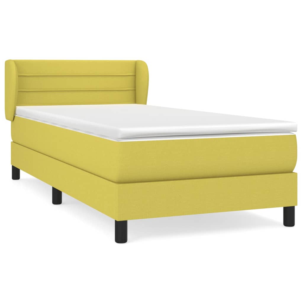 Κρεβάτι Boxspring με Στρώμα Πράσινο 90x200 εκ. Υφασμάτινο - Pakobazaar