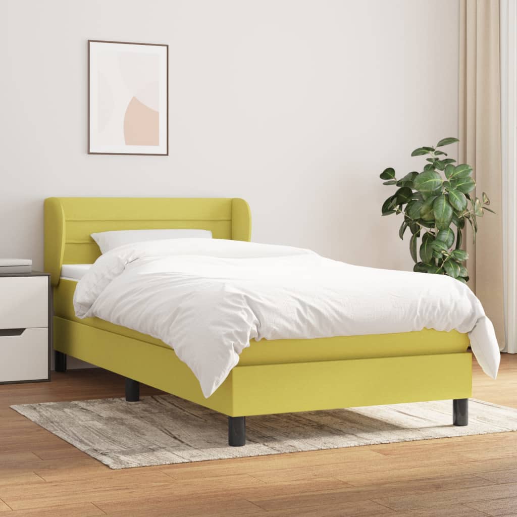 Κρεβάτι Boxspring με Στρώμα Πράσινο 90x200 εκ. Υφασμάτινο - Pakobazaar