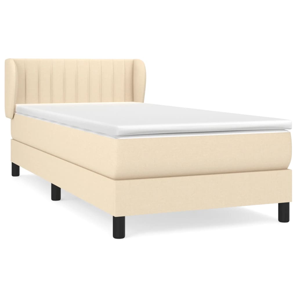 Κρεβάτι Boxspring με Στρώμα Κρεμ 90x190 εκ.Υφασμάτινο - Pakobazaar