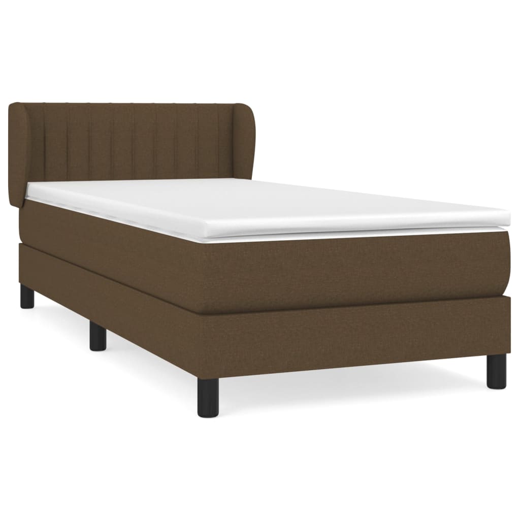 Κρεβάτι Boxspring με Στρώμα Σκούρο Καφέ 90x200 εκ. Υφασμάτινο