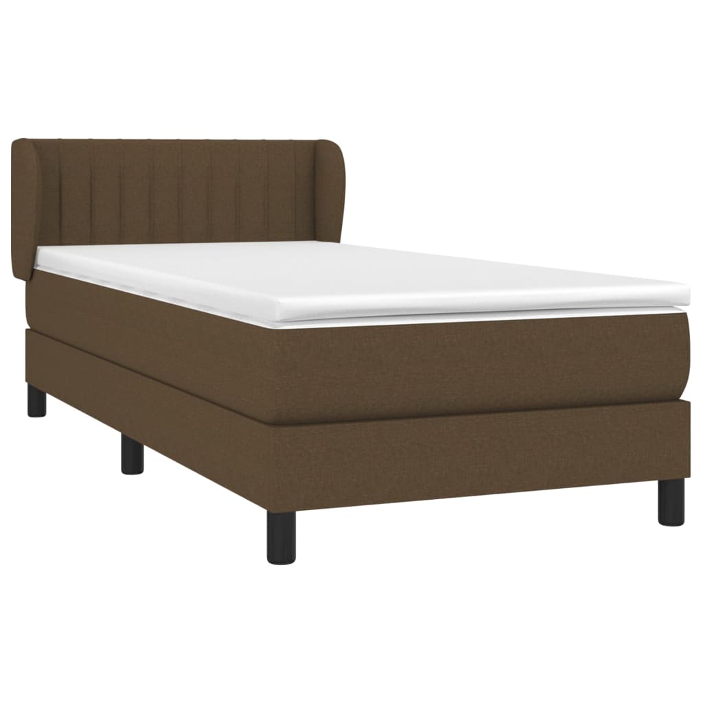 Κρεβάτι Boxspring με Στρώμα Σκούρο Καφέ 90x200 εκ. Υφασμάτινο