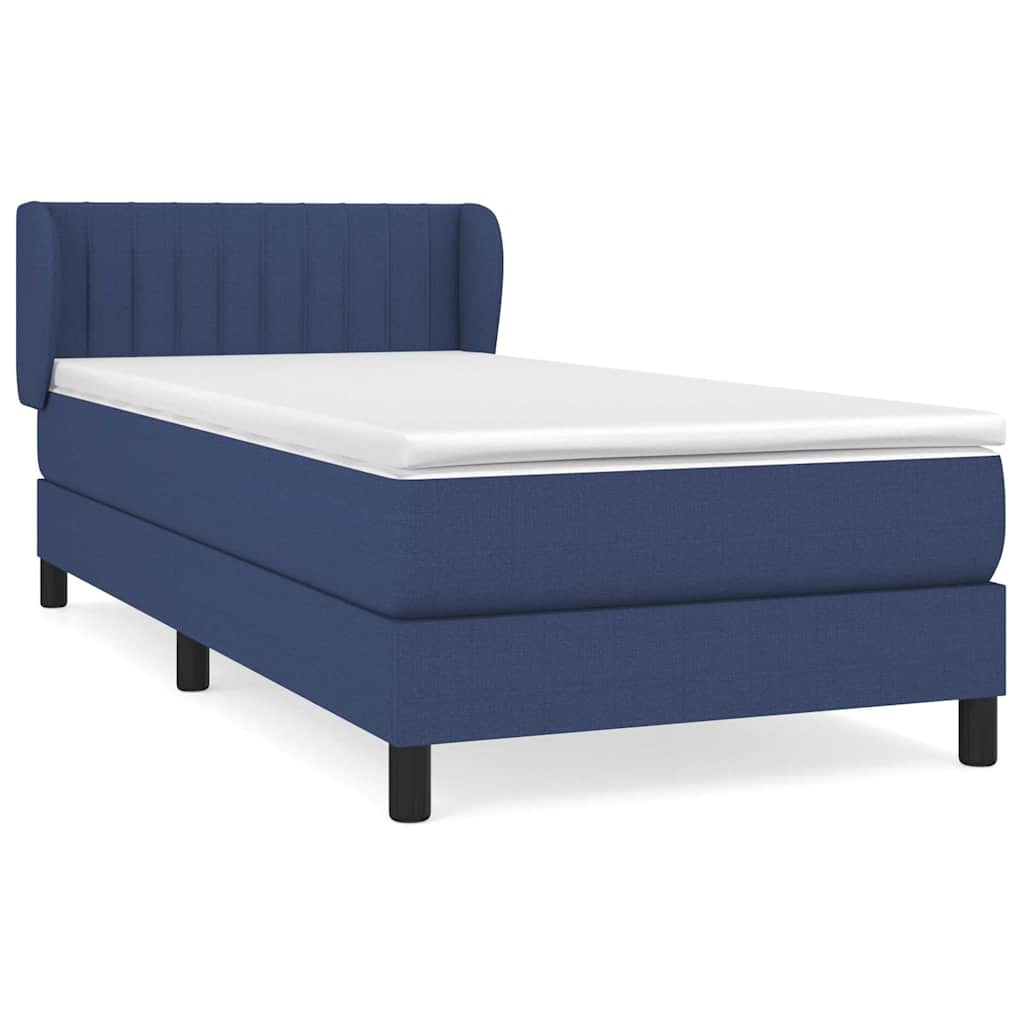 Κρεβάτι Boxspring με Στρώμα Μπλε 90x200 εκ.Υφασμάτινο