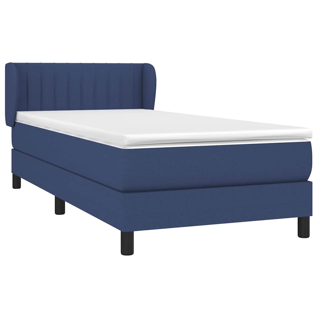 Κρεβάτι Boxspring με Στρώμα Μπλε 90x200 εκ.Υφασμάτινο
