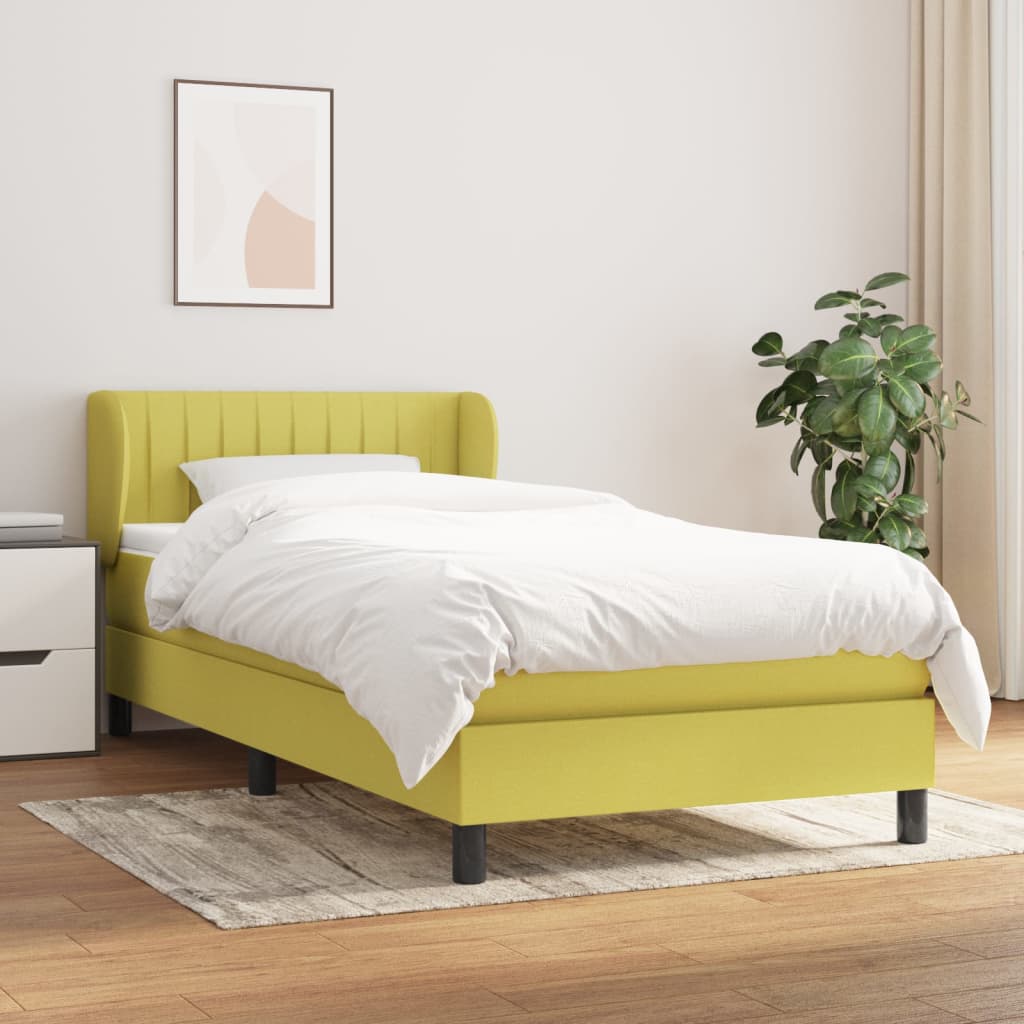 Κρεβάτι Boxspring με Στρώμα Πράσινο 90x200 εκ. Υφασμάτινο