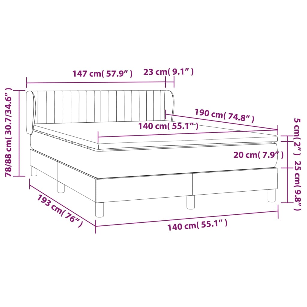 Κρεβάτι Boxspring με Στρώμα Σκούρο Καφέ 140x190 εκ. Υφασμάτινο