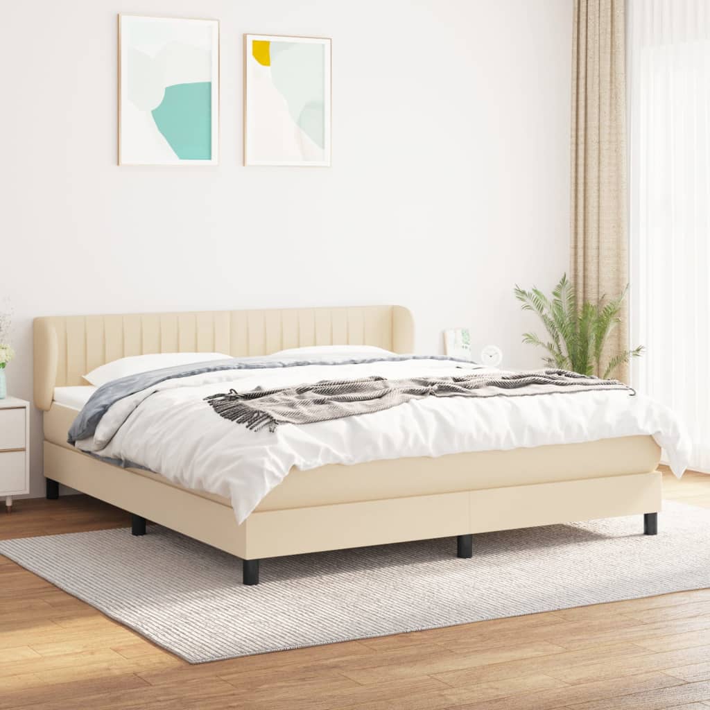 Κρεβάτι Boxspring με Στρώμα Κρεμ 180x200 εκ. Υφασμάτινο - Pakobazaar