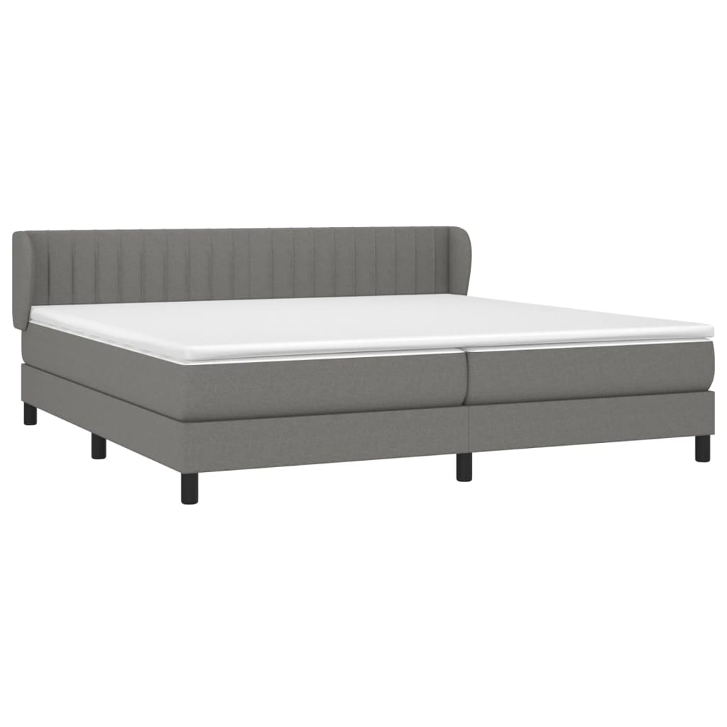 Κρεβάτι Boxspring με Στρώμα Σκούρο Γκρι 200x200 εκ. Υφασμάτινο - Pakobazaar